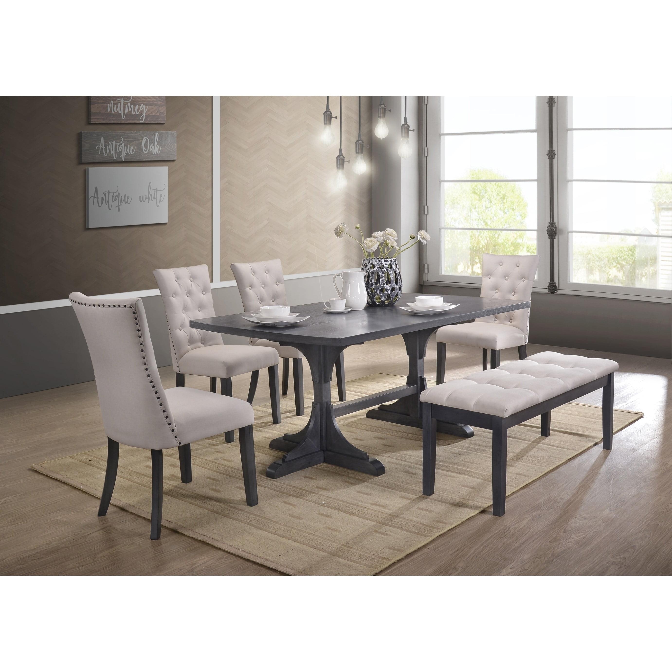 Dark Gray Rectangular Wood Dining Table with Pedestal Base