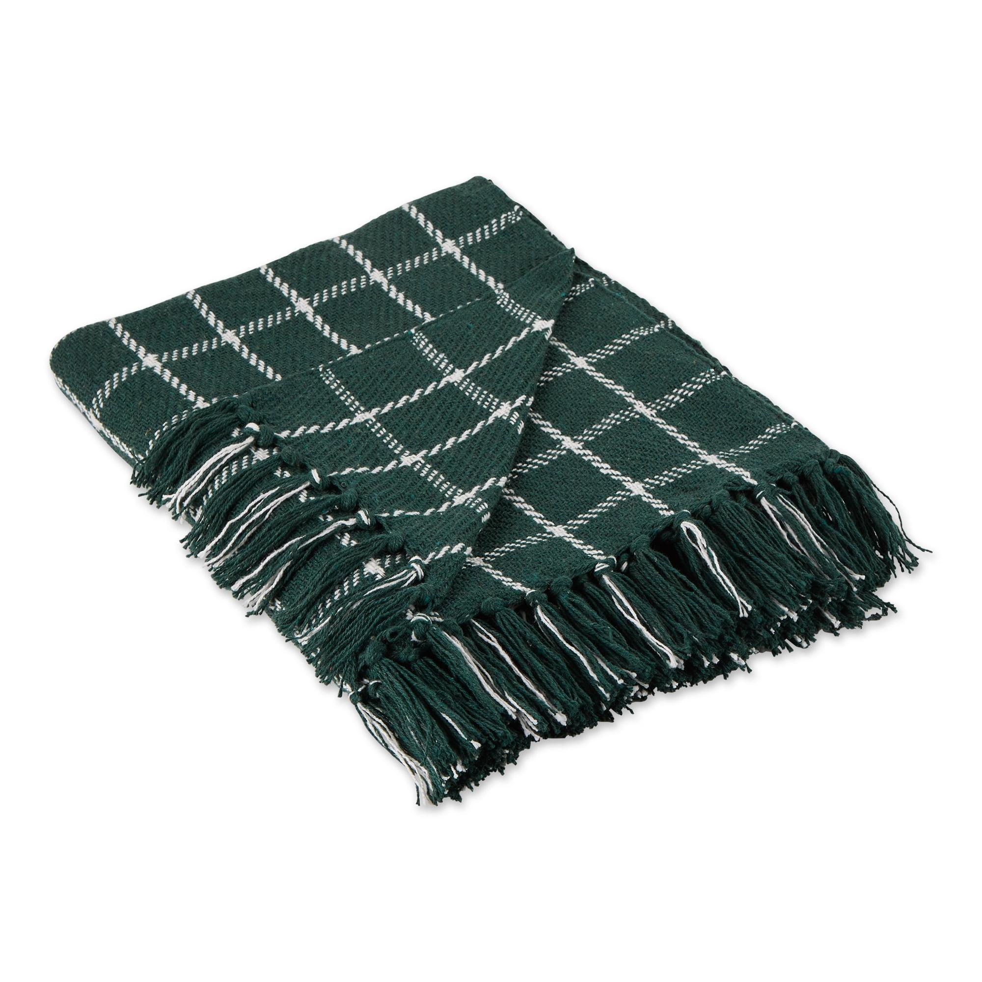 Cozy Cabin Dark Green Checked Cotton Throw 10.8"x9"