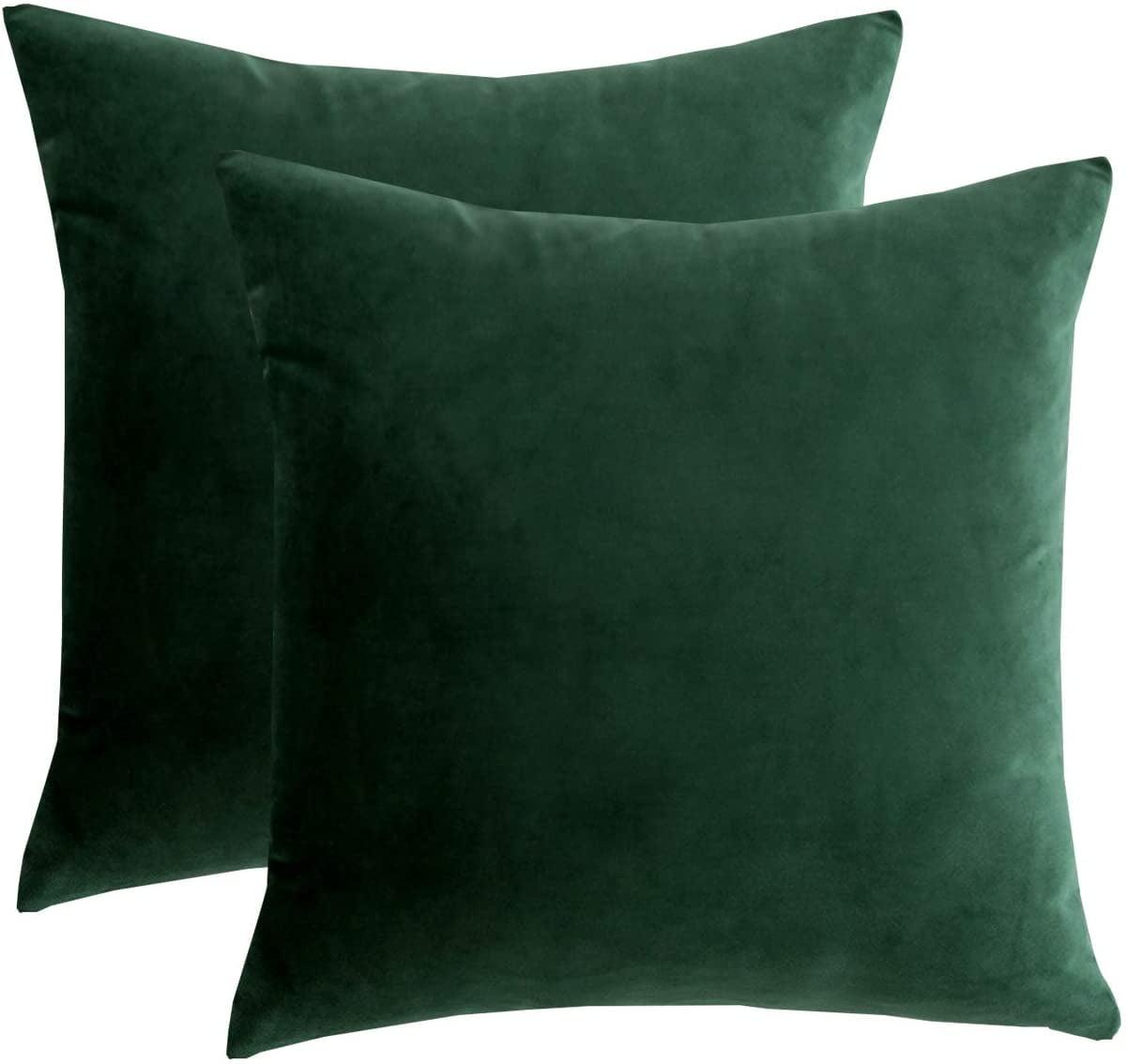 Dark Green Velvet Throw Pillow Covers 18" x 18", Set of 2