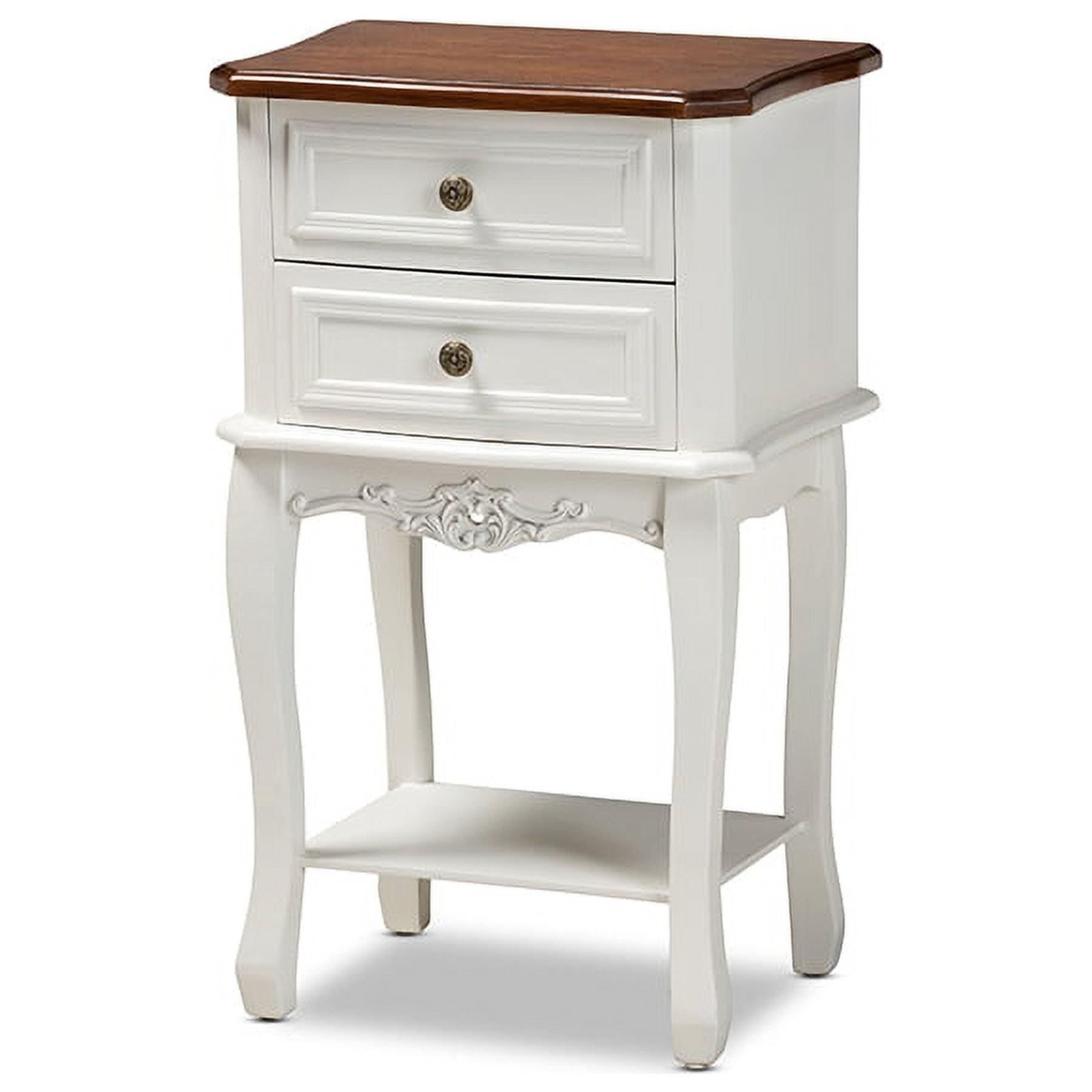 Darla Traditional French White & Cherry Brown Wood Nightstand