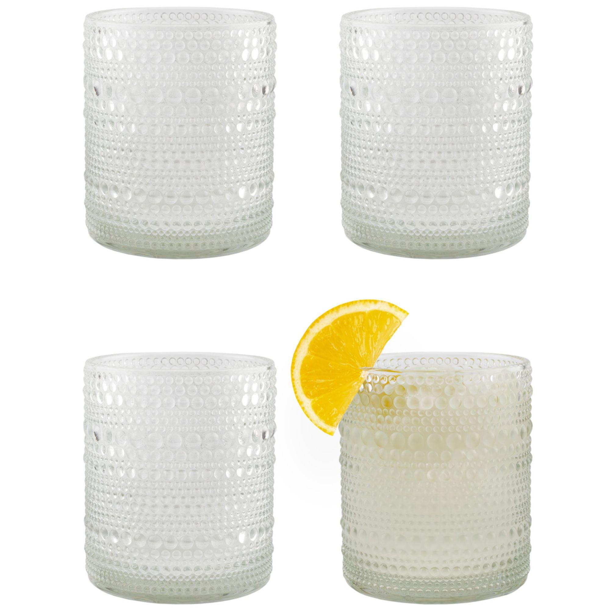 Darware 6oz Little Clear Hobnail Drinking Glasses, 4pk; Old-Fashioned Beverage Glasses for Tabletop, and Bar Use, and Candle Jars