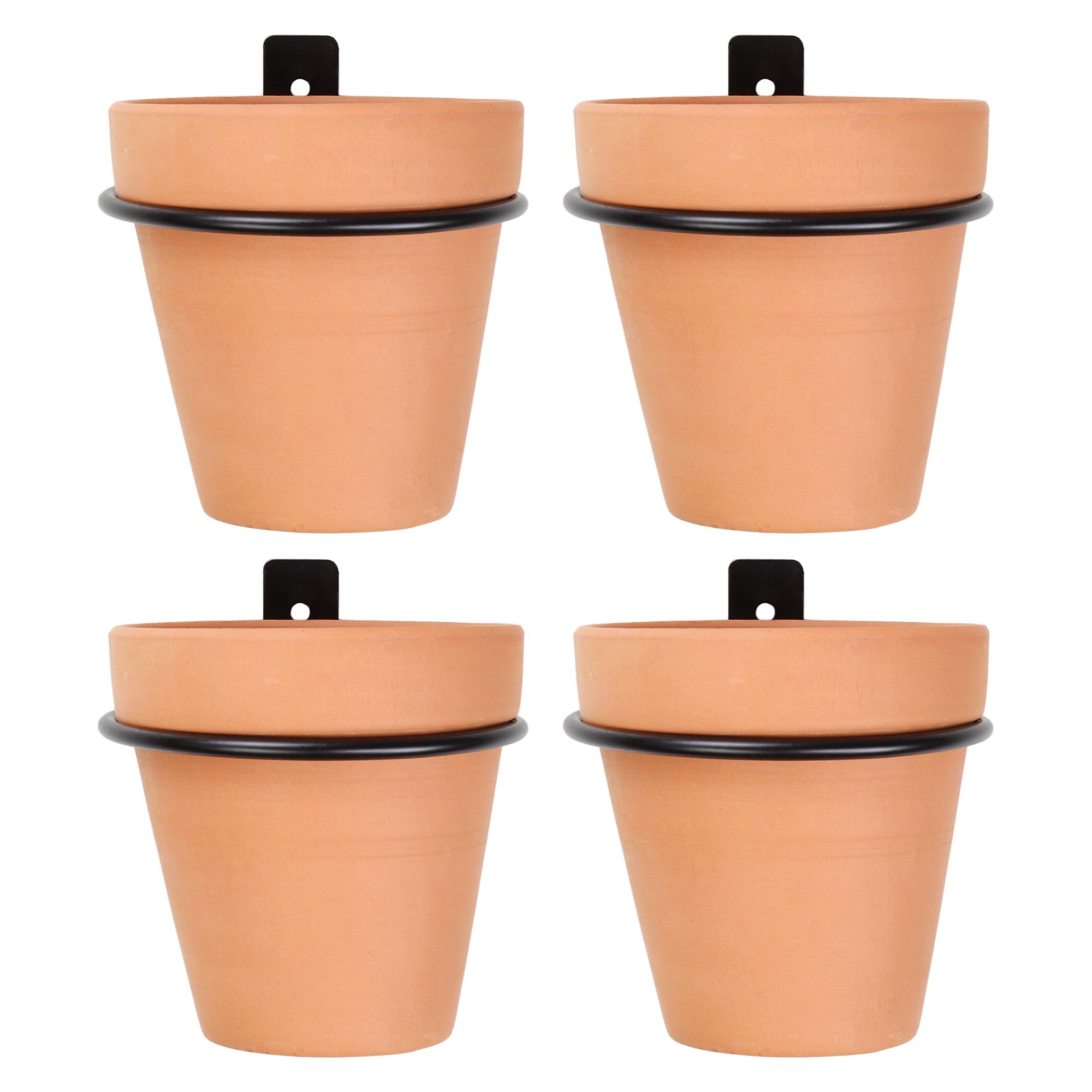 4-Inch Terracotta and Black Metal Wall Planters Set