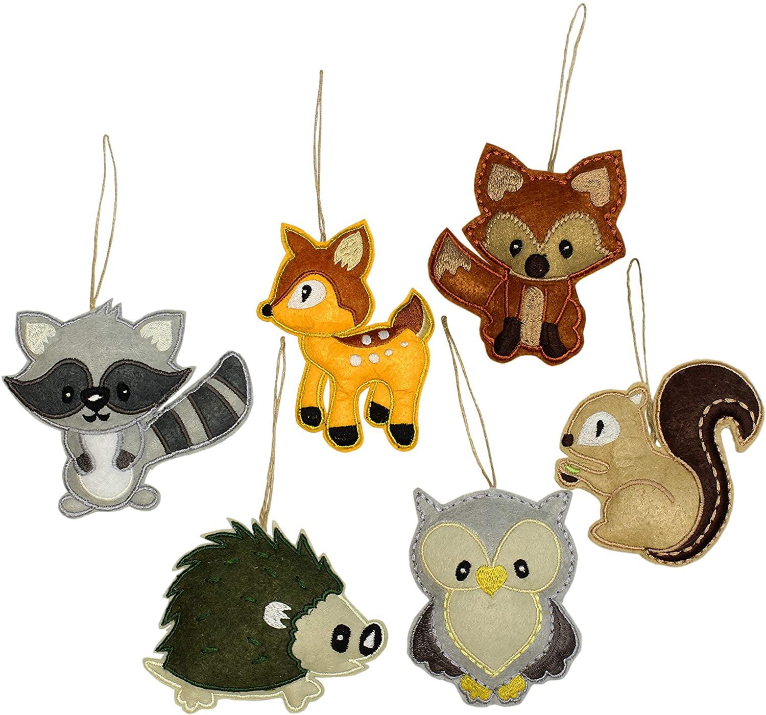 Darware My Forest Friends Plush Animal Christmas Tree Ornaments, 6pc Set; Holiday Craft Decoration Baby Shower