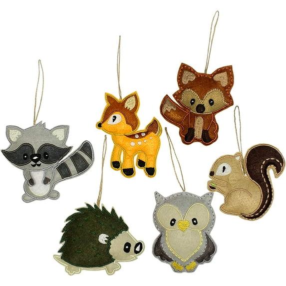 Darware My Forest Friends Plush Animal Christmas Tree Ornaments, 6pc Set; Holiday Craft Decoration Baby Shower