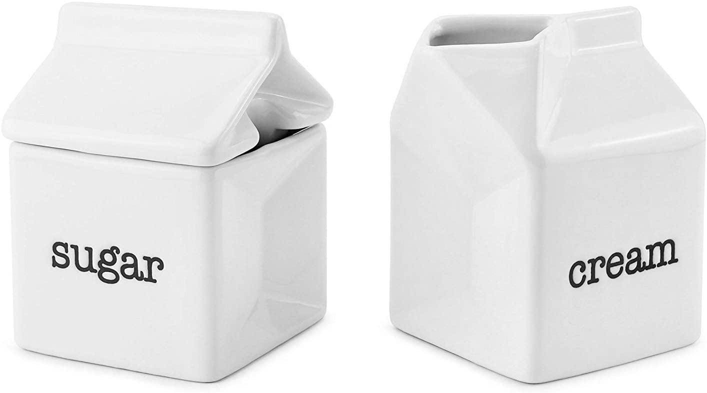 Darware Milk Carton Sugar and Creamer Set; Milk Carton Shaped White Ceramic Cream Jug and Sugar Bowl
