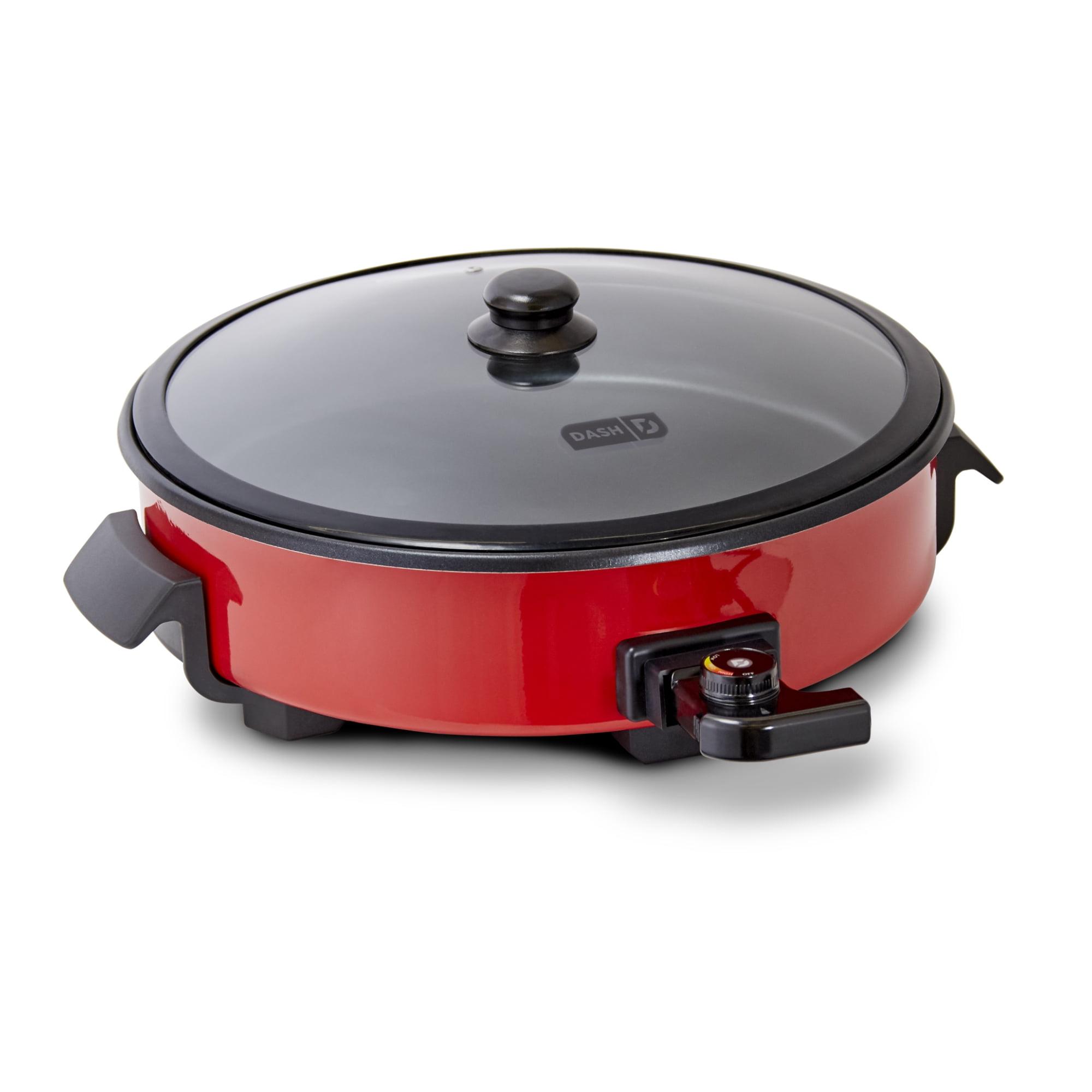 Dash Family Size Electric Skillet with 14 inch Nonstick Surface + Recipe Book for Pizza Burgers, Cookies, Fajitas, Breakfast & More, 20 Cup Capacity, 2.5 inch Deep, 1400-Watt - Red