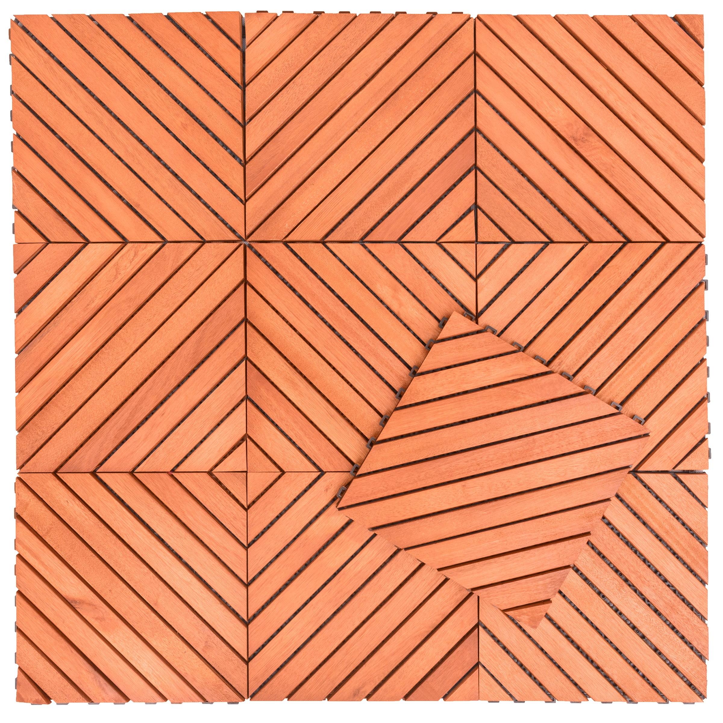 Dashiell 12-Diagonal Slat Eucalyptus Interlocking Deck Tile (Set of 10 Tiles)