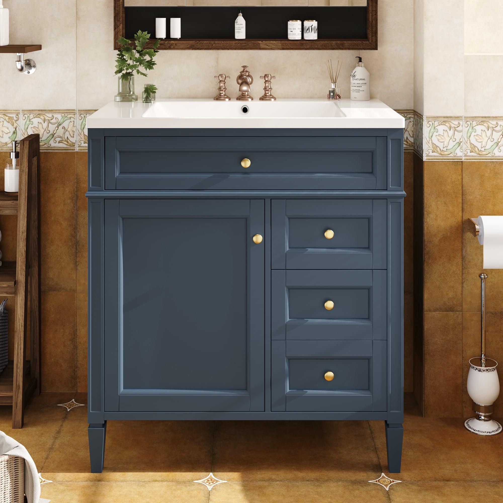 Dasun 30'' Bathroom Vanity with Top Sink, Modern Bathroom Storage Cabinet with 2 Drawers and a Tip-out Drawer, Single Sink Bathroom Vanity, Blue