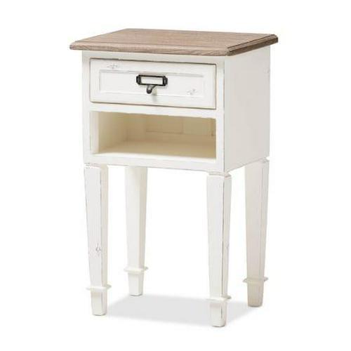 Dauphine Provincial Oak Nightstand with Storage Shelf - Baxton Studio: Mindi-Wood Top, Metal Handle