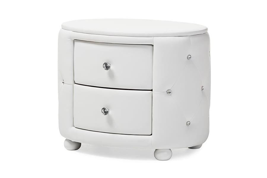 Davina Hollywood Glamour Style Oval 2 - Drawer Faux Leather Upholstered Nightstand - Baxton Studio