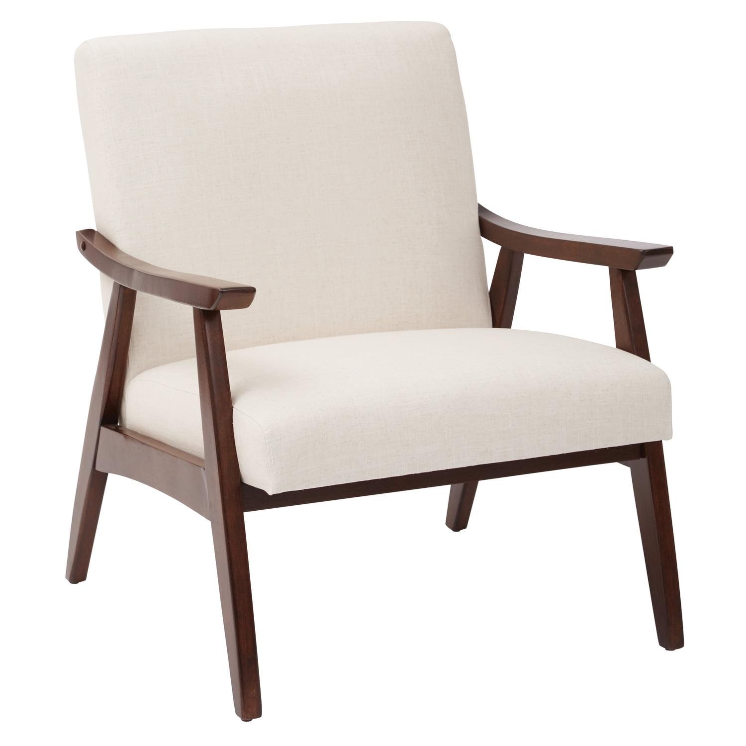 Mid-Century Modern Linen and Wood Armchair in White