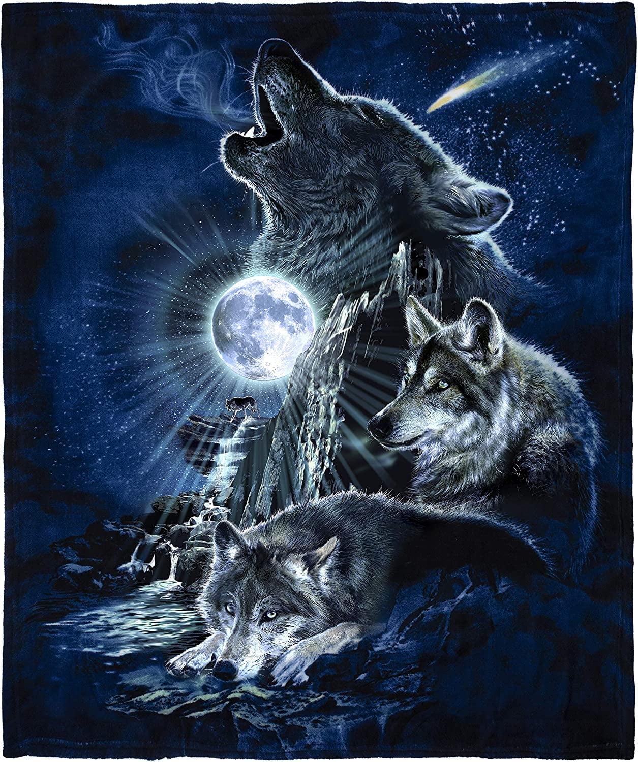 King Size Wolves Howling at the Moon Fleece Blanket