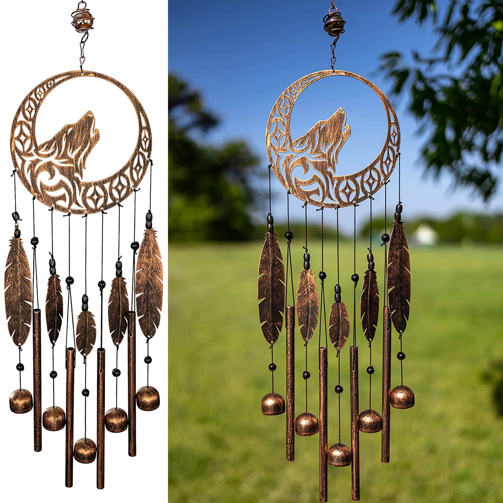 VP Home Wolf Dream Catchers Windchimes Iron Wind Decorations with Deep Tone, Brown
