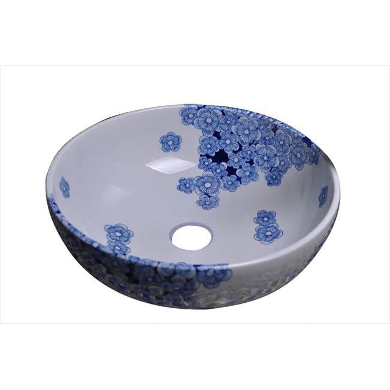 Elegant Blue and White Hand-Painted Ceramic Vessel Sink 16.25"