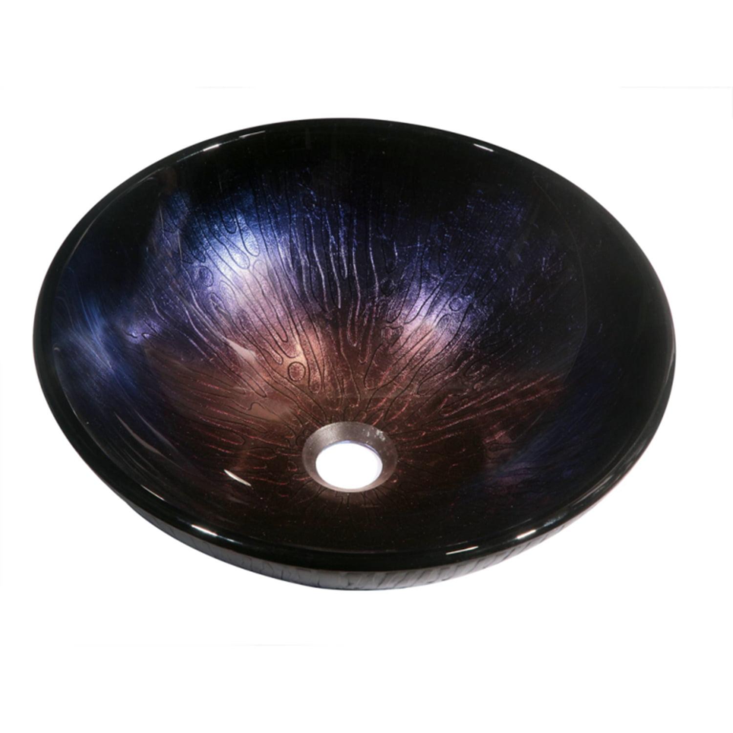 Dark Violet Hand-Painted Round Glass Vessel Sink