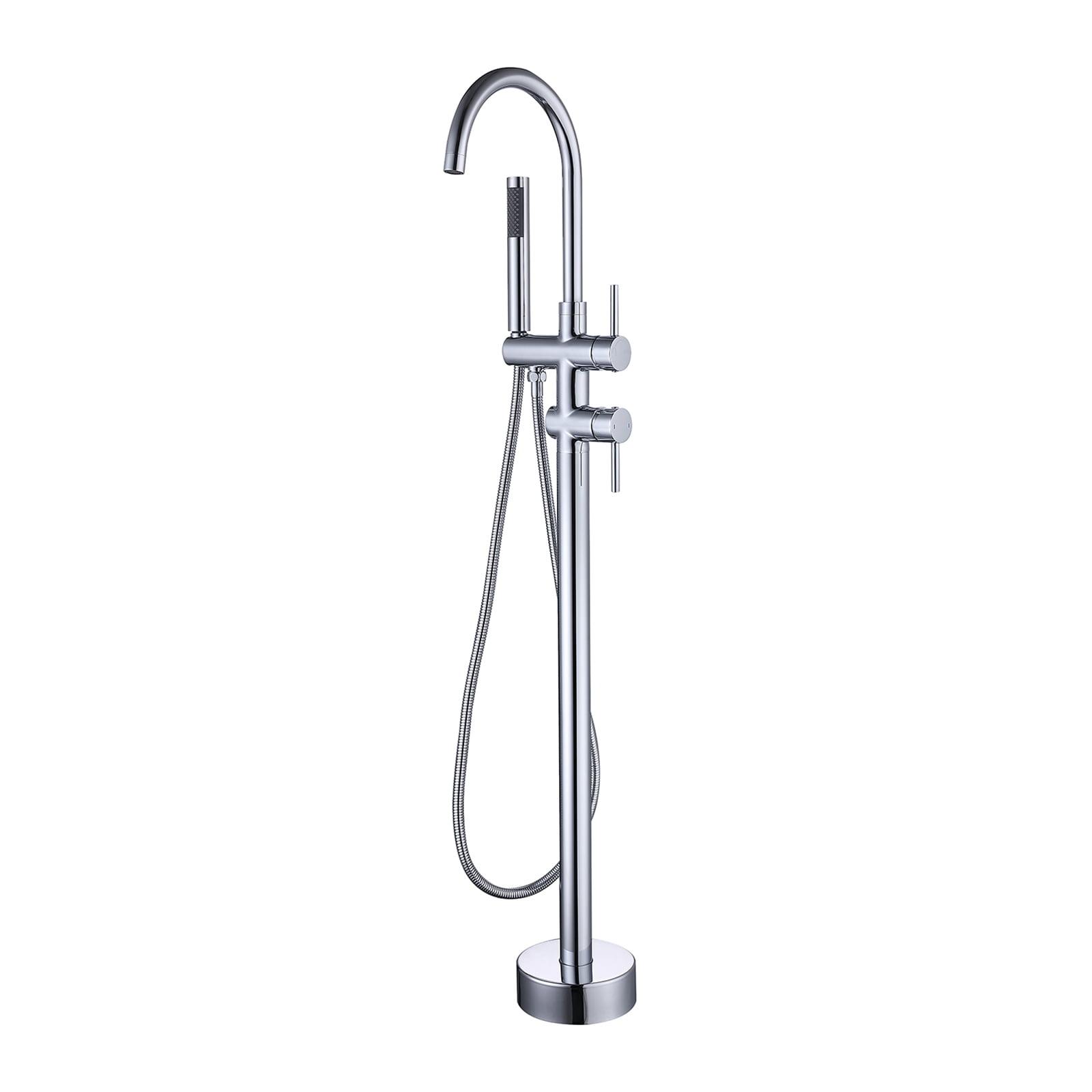 Dawot Floor Mount Bathtub Faucet, Polished Chrome Brass Bathroom Freestanding Tub Filler Single Handle Tub Spout, with Hand-held showerhead