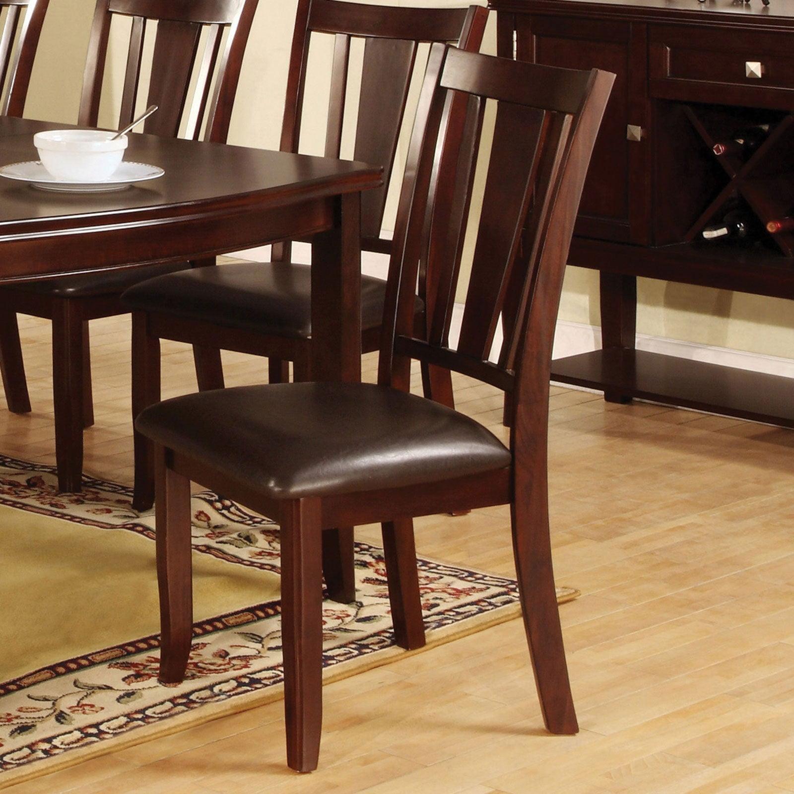 Espresso Faux Leather Upholstered Slat Back Side Chair Set