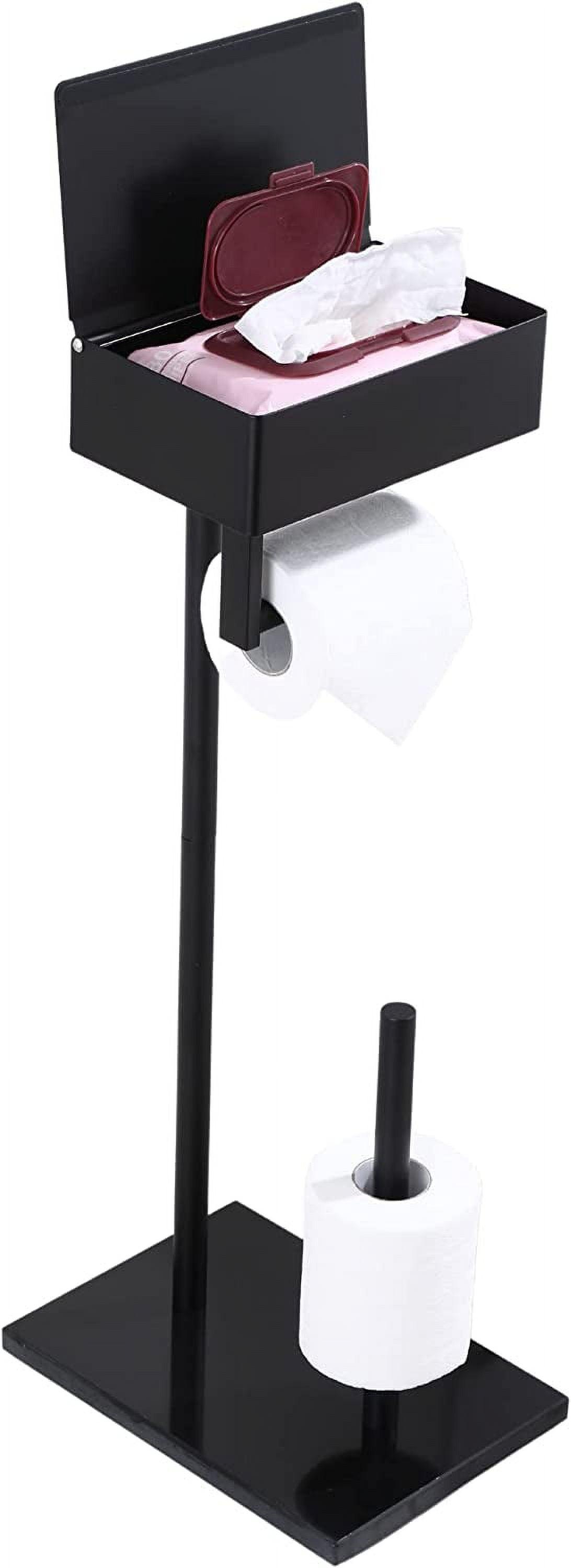 Day Moon™ Matte Black Toilet Paper Holder Free Standing Toilet Paper Holder with Storage - Toilet Paper Stand and Tissue Holder for Bathroom - Toilet Paper Holder with Shelf and Wipe Holder