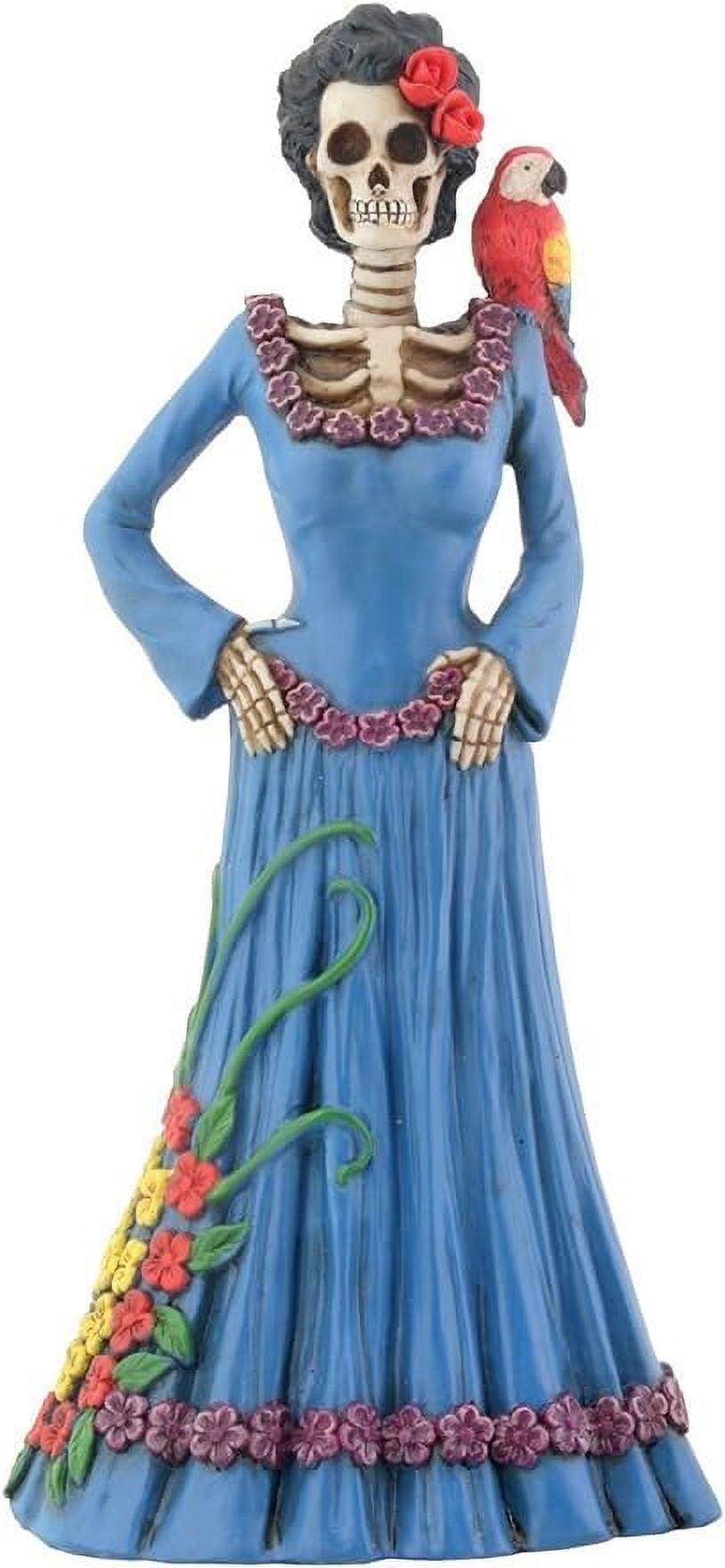 Blue Day of the Dead Lady Figurine with Parrot