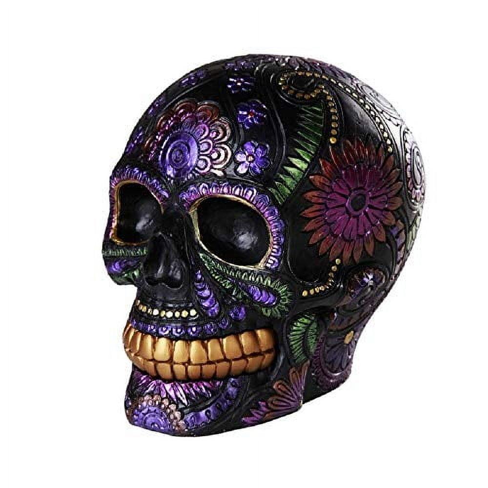 Black and Purple Resin Day of the Dead Skull Figurine