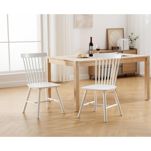 Dayalane Farmhouse Windsor Dining Chairs Set of 2, Solid Wood Spindle Back Dining Side Chairs, Mid-Century French Country Oak Kitchen Chairs for Dining Room Living Room Kitchen Restaurant, White