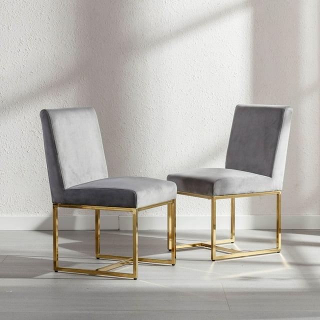 Dayalane Mid Century Modern Dining Chairs Set of 2, Grey Velvet Upholstered Kitchen & Dining Room Chairs with Gold Metal Frame, Armless Side Chairs for Living Room