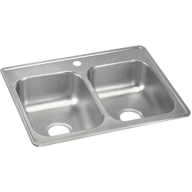 Dayton Stainless Steel D225191 25" x 19" x 6-5/16", Equal Double Bowl Top Mount Sink