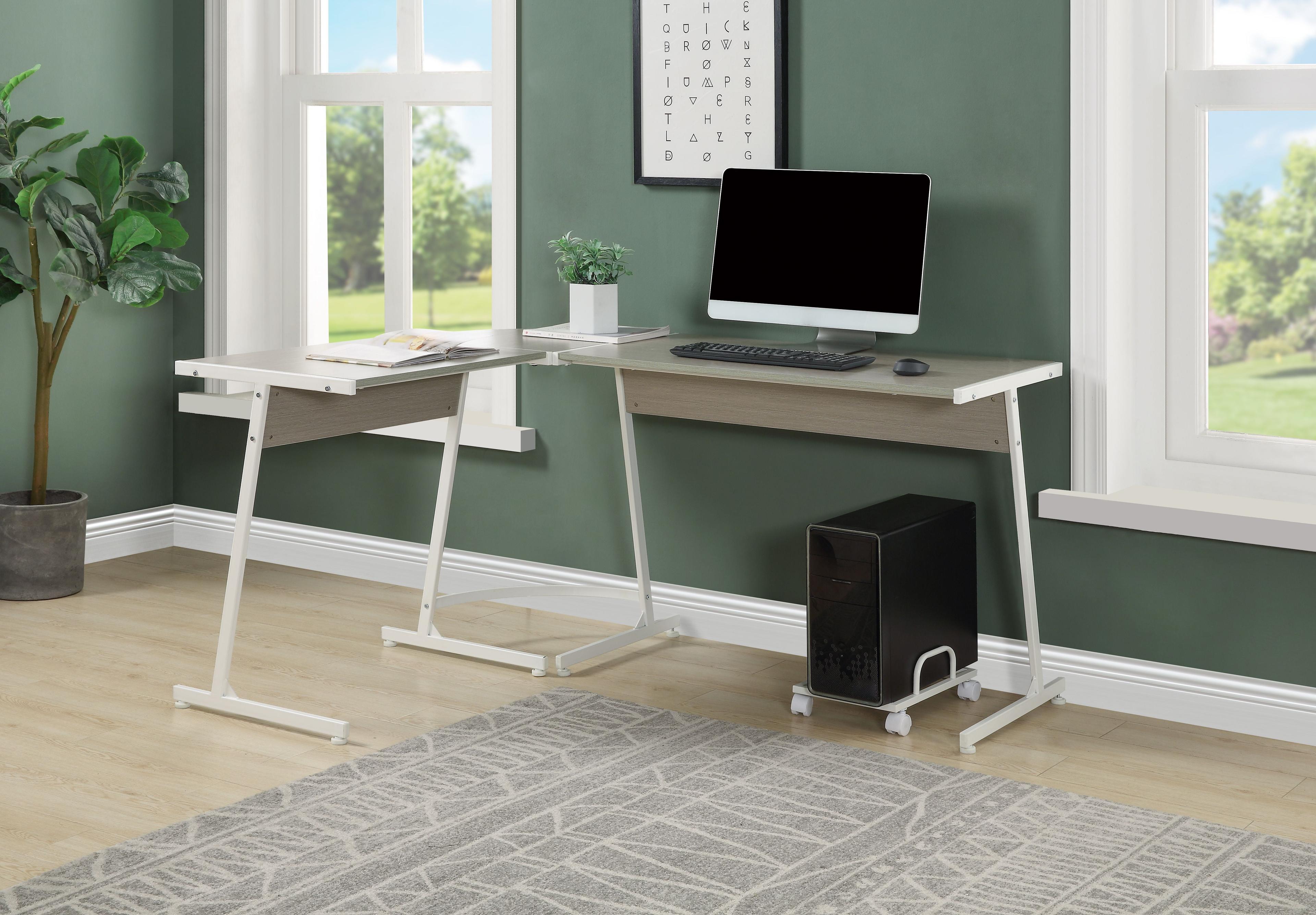 Executive Gray Wood Corner Desk with USB Port and Filing Cabinet