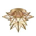 Brass Moravian Star Light Flush Mount Celing Lights Seeded Glass Shade