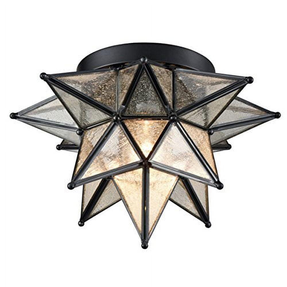 Black Seeded Glass Moravian Star Flush Mount Ceiling Light