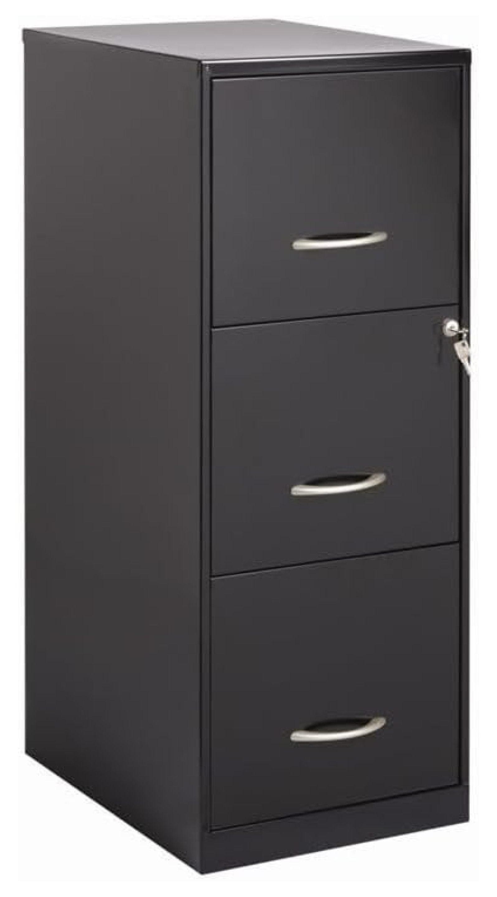 Black Iron 3-Drawer Lockable Vertical File Cabinet