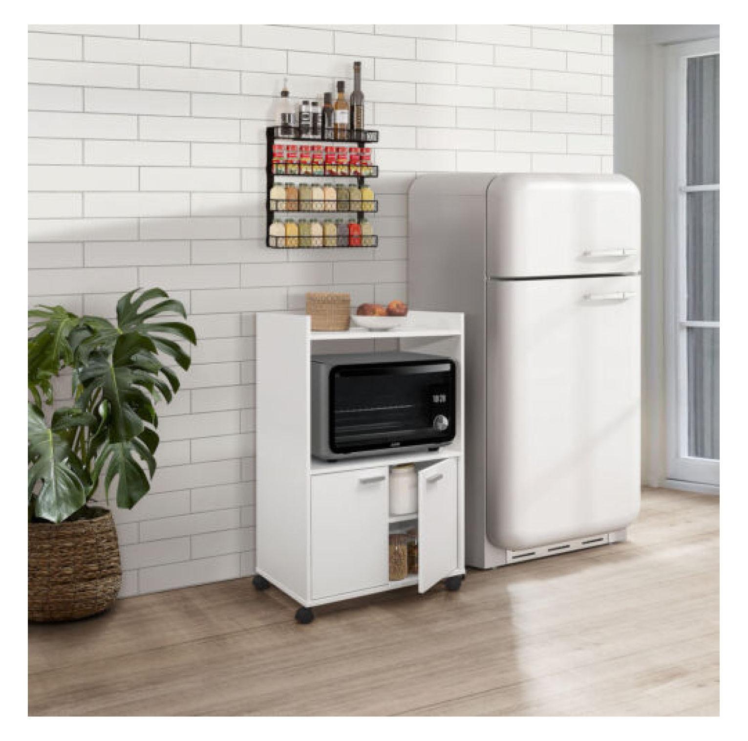 Kings Brand Furniture  Ayla 2-Door Kitchen Microwave Cart with Shelfs for Storage, White