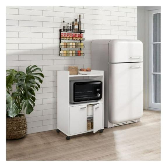 Kings Brand Furniture  Ayla 2-Door Kitchen Microwave Cart with Shelfs for Storage, White