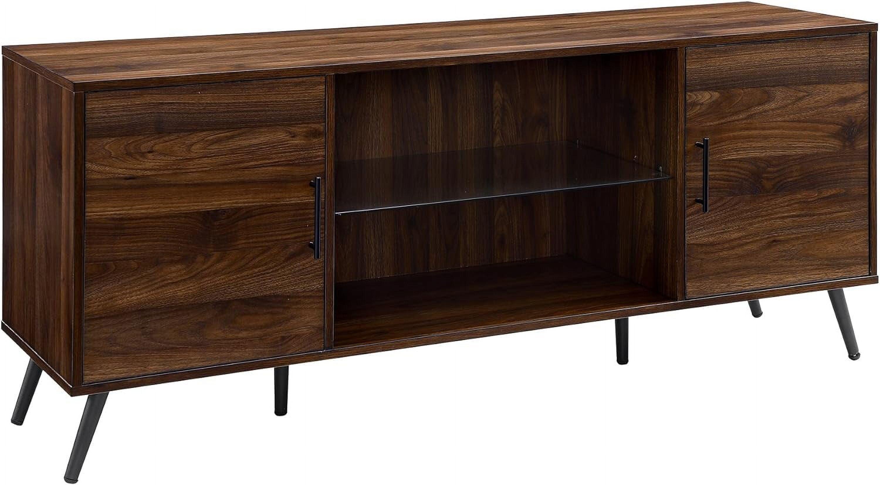 DazzAura Saxon Mid Century Modern Glass Shelf TV Stand for TVs up to 65 Inches, 60 Inch, Walnut