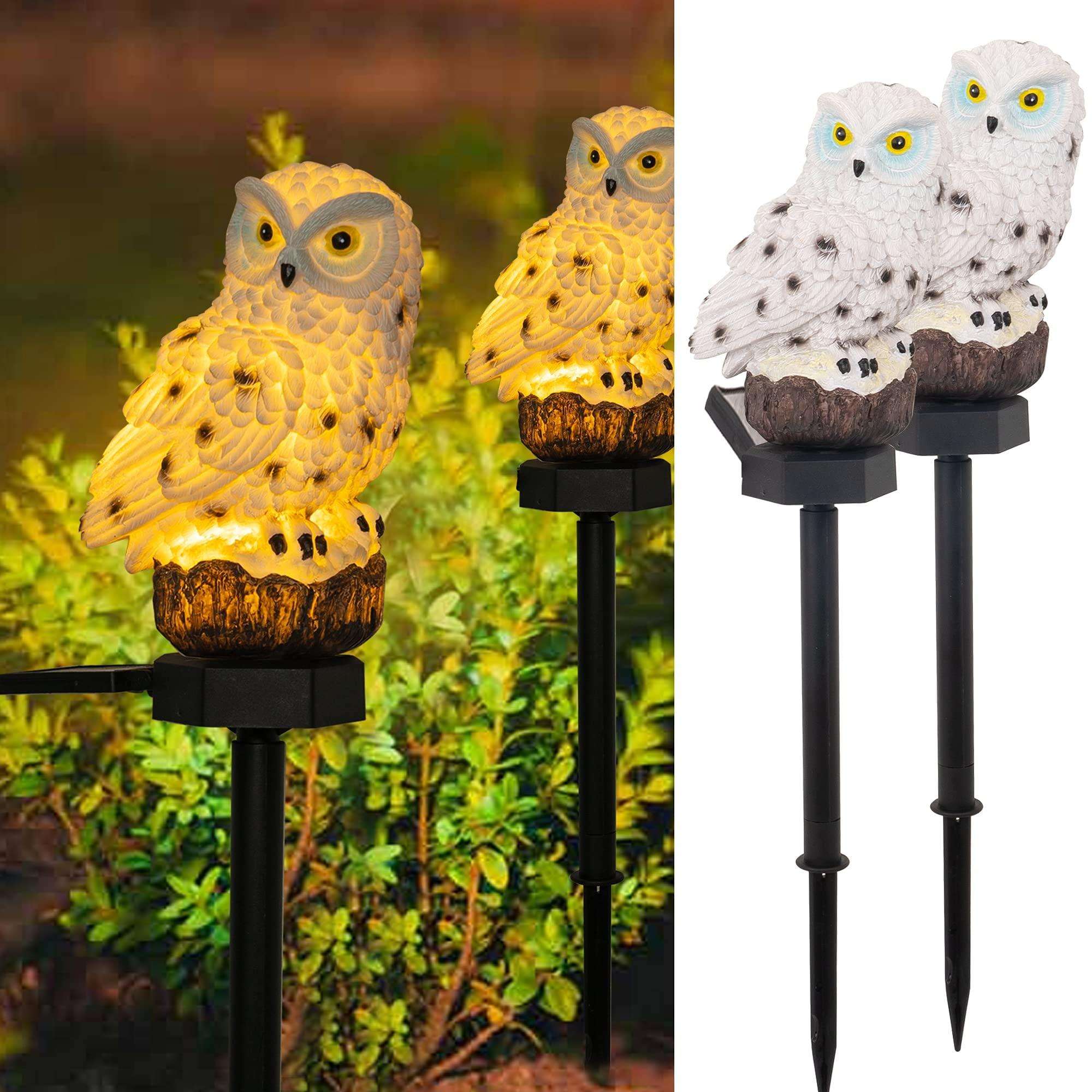 White Resin Owl Solar LED Garden Stake Lights, Set of 2
