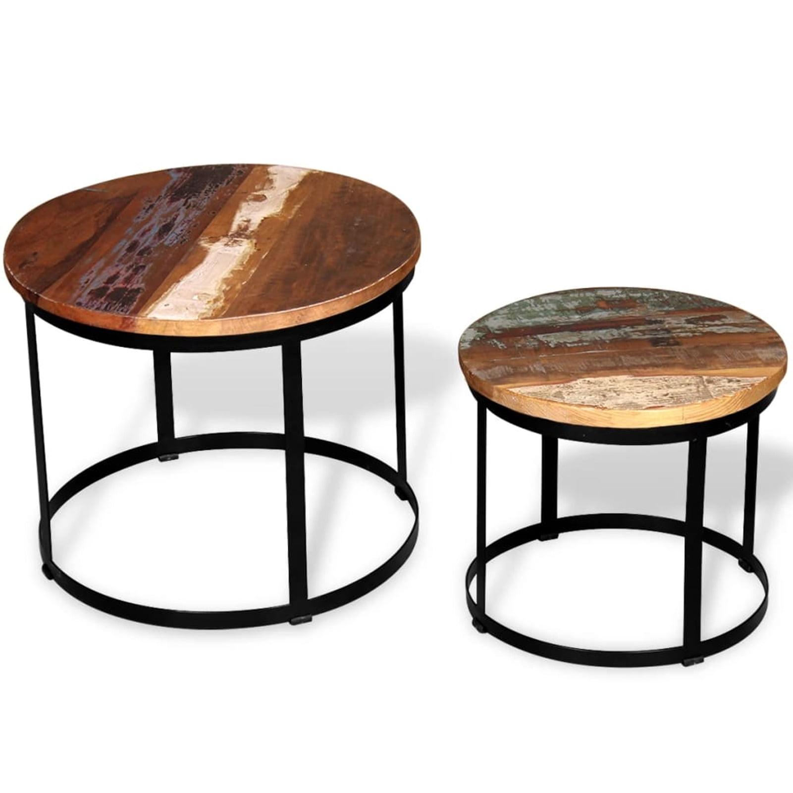 Coffee Table Set 2 Piece Round End Table Side Table Solid Wood Mango