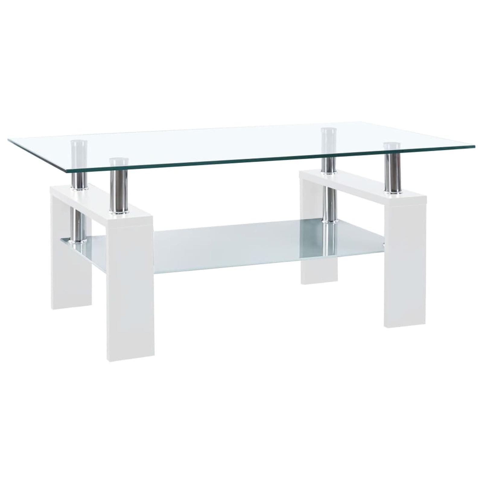 Modern White and Clear Glass Rectangular Coffee Table