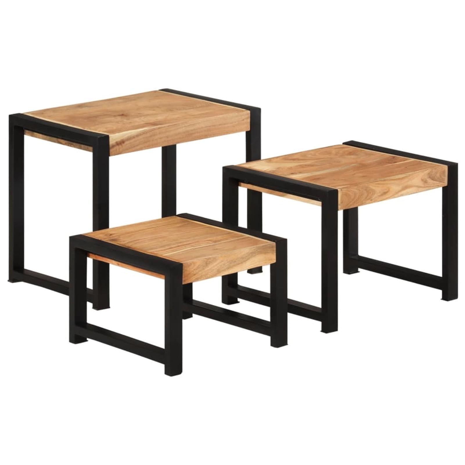 Vintage Sheesham Finish Solid Wood & Metal Nesting Tables - Set of 3