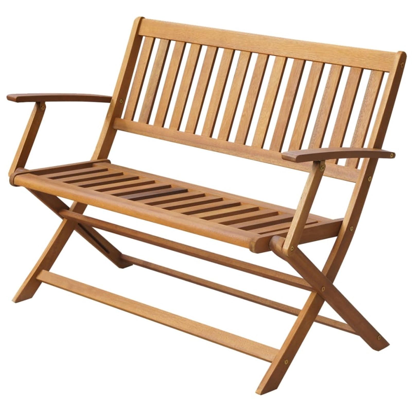 Acacia Medium Wood Folding Outdoor Bench with Backrest