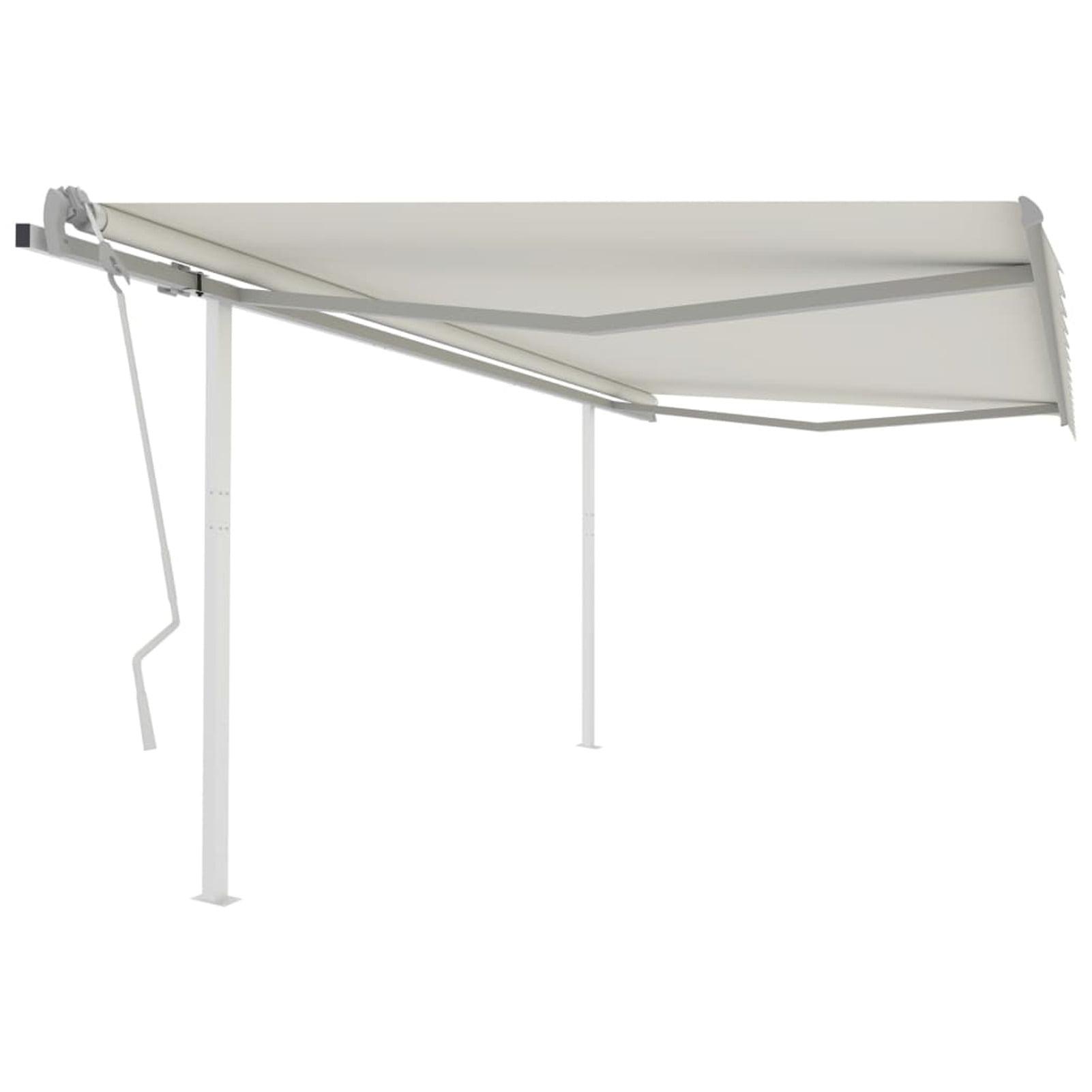 Dcenta Manual Retractable Awning with Posts  Canopy  Shelter Cream for Patio, Balcony, Backyard, Garden, Deck 157.5 x 118.1 Inches (L x W)