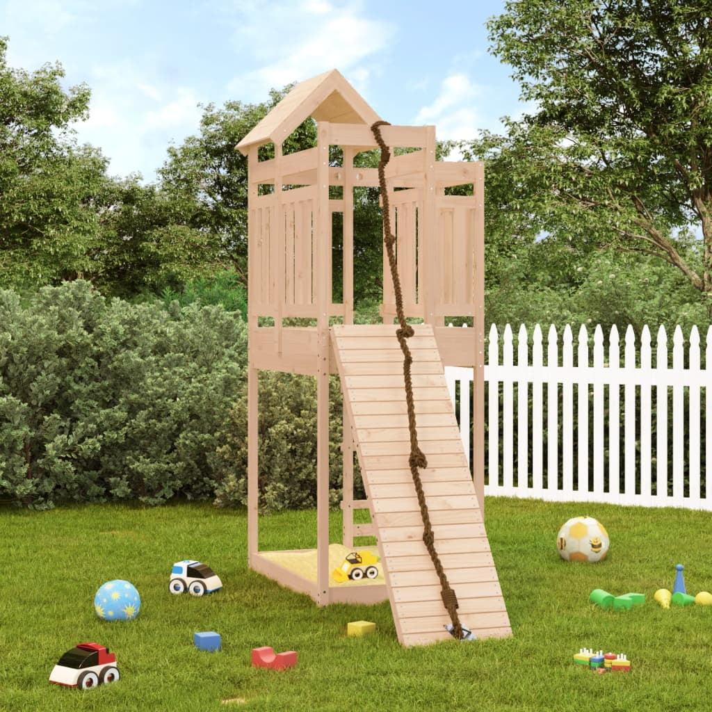 Htovila Playhouse with Climbing Wall Solid Wood