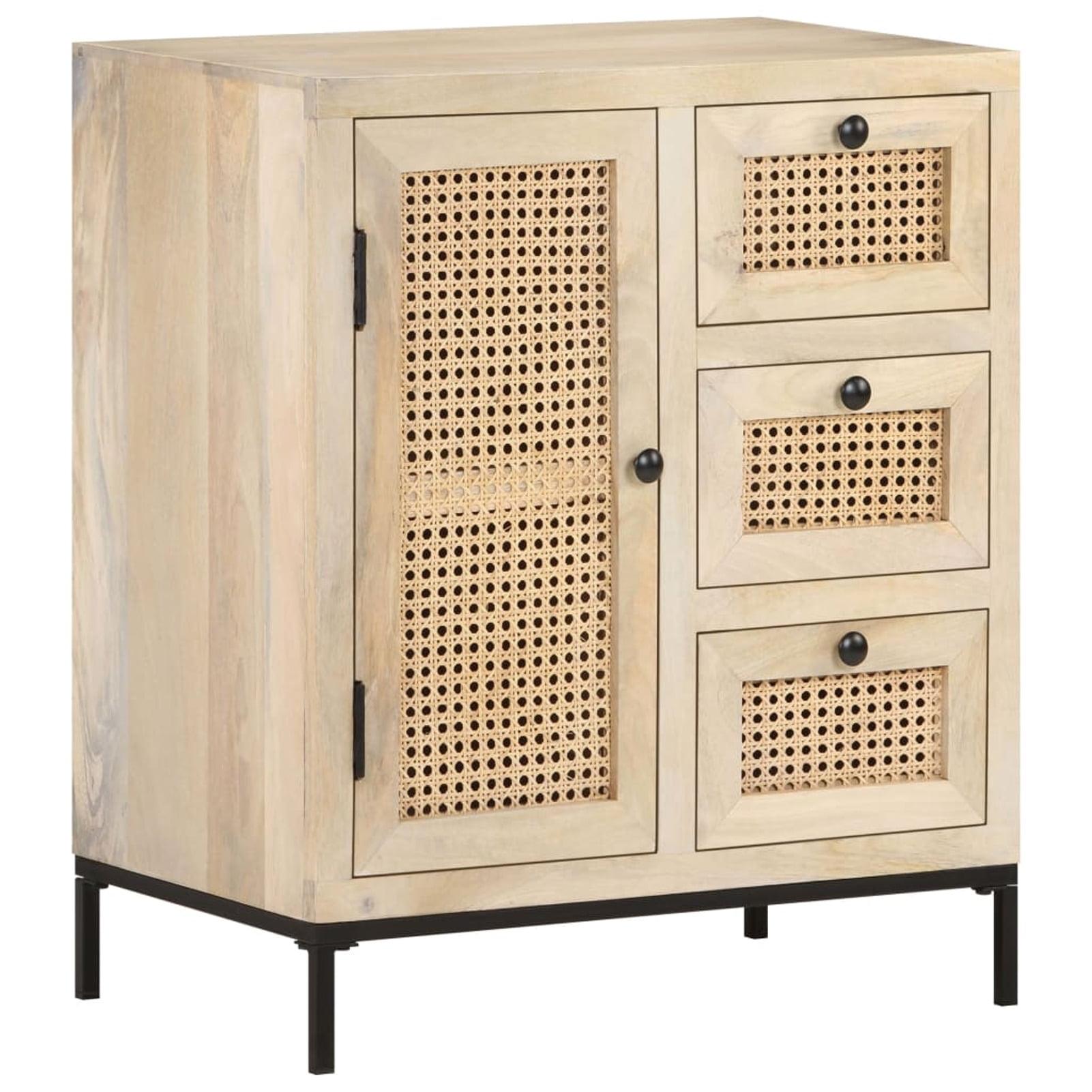 vidaXL Sideboard 23.6"x13.8"x27.6" Solid Mango Wood and Natural Cane