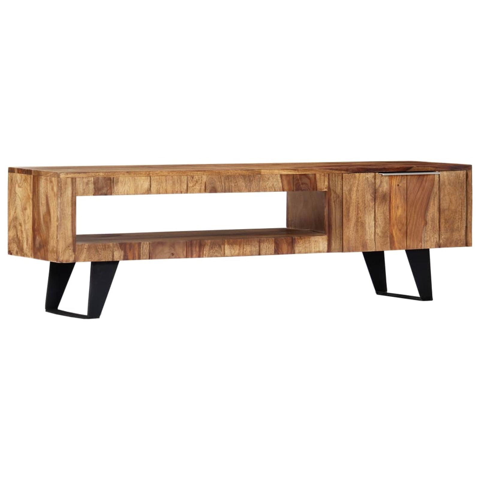 Natural Sheesham Wood TV Stand with Black Legs