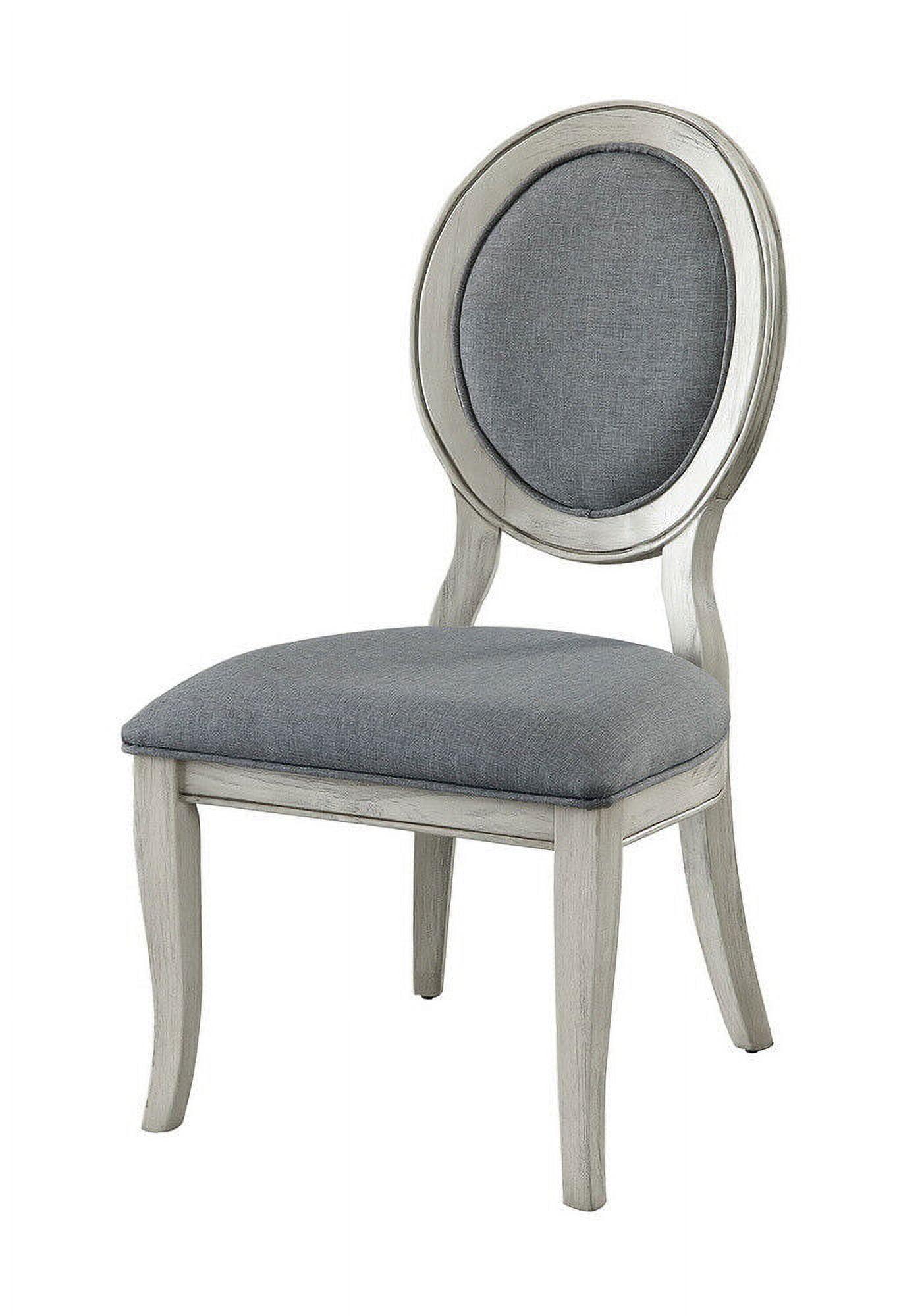 Elegant Antique White Upholstered Wood Side Chairs, Set of 2