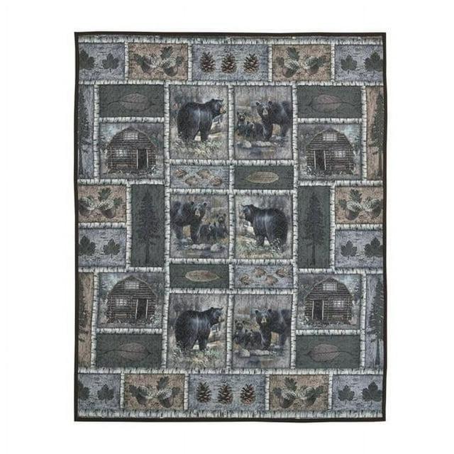 De Leon Collections  60 x 50 in. Bear Lodge Patchwork Woodland Decorative Quilt Throw Blanket, Multi Color