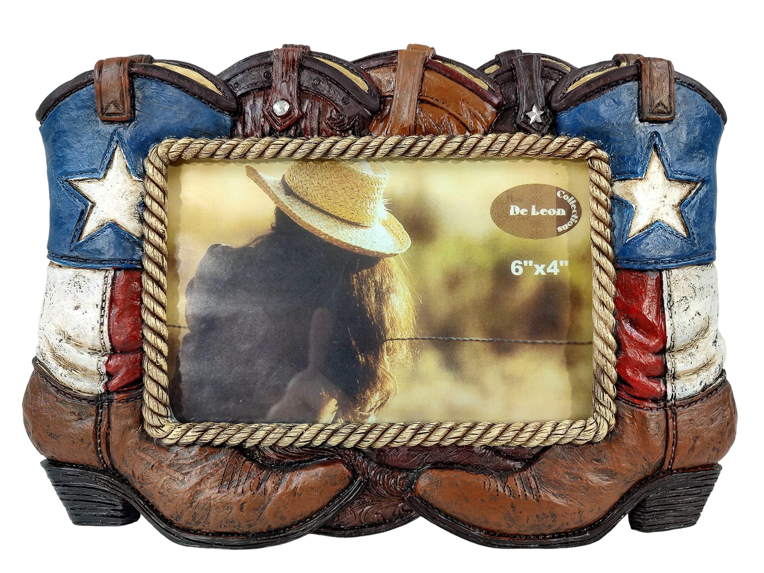 Polyresin Patriotic Boots Texas Red, White & Blue Star 6x4 Standing Landscape Photo Picture Frame