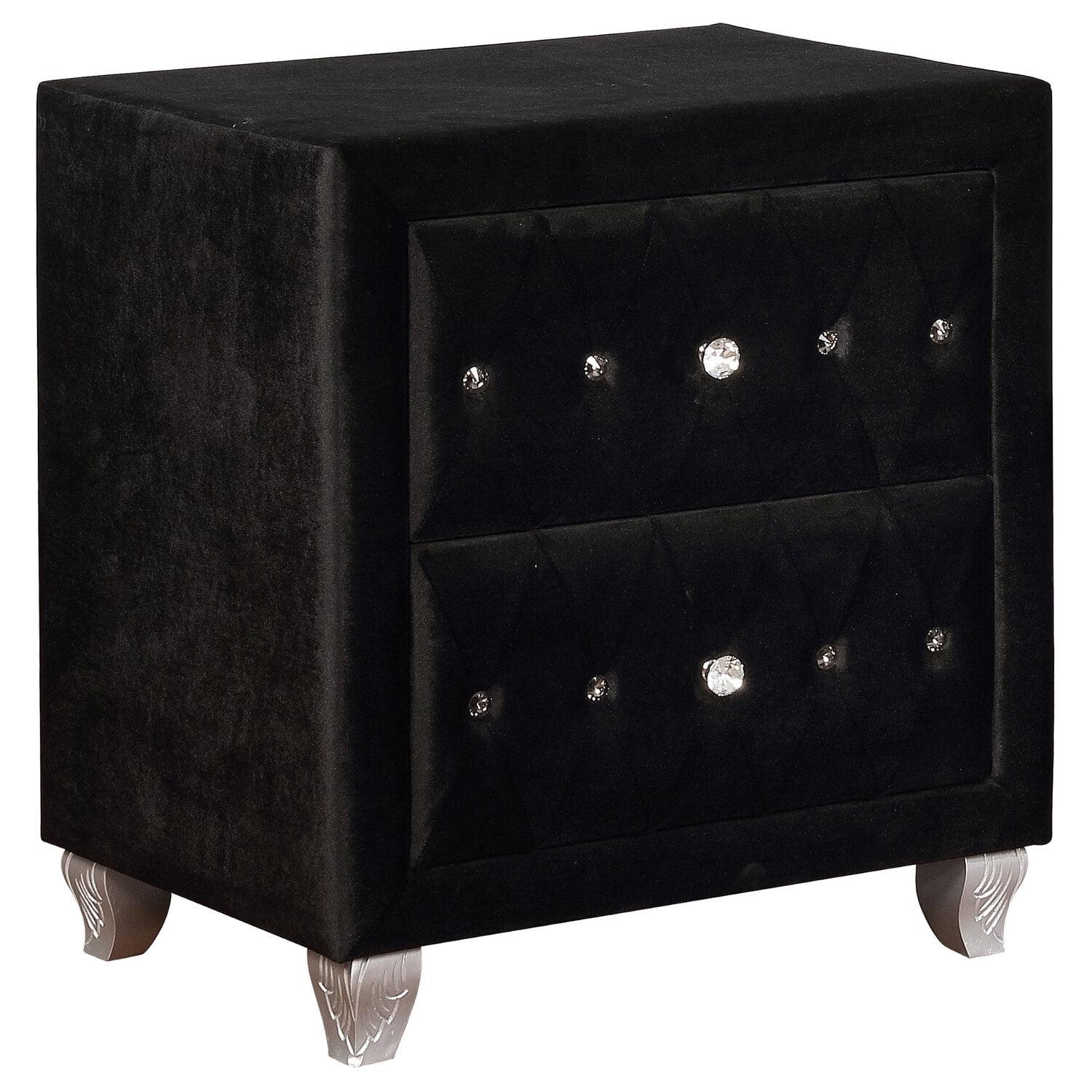 Coaster Deanna Contemporary 2-Drawer Velvet Nightstand in Black