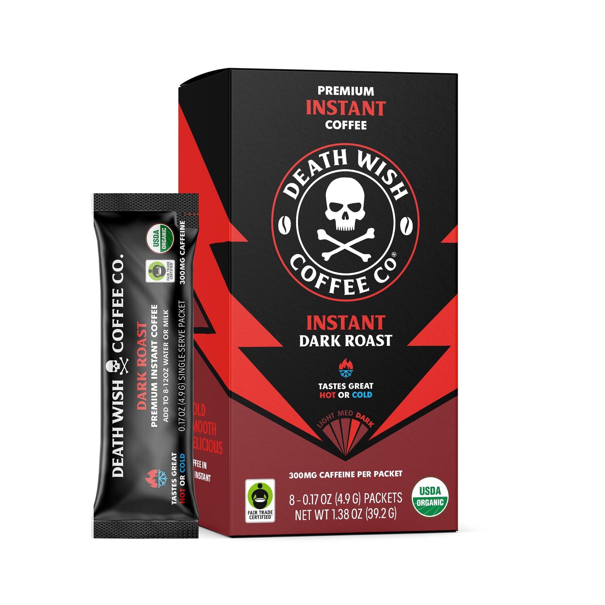 Death Wish Coffee Organic and Fair Trade Dark Roast Instant Coffee 8ct/1.38oz