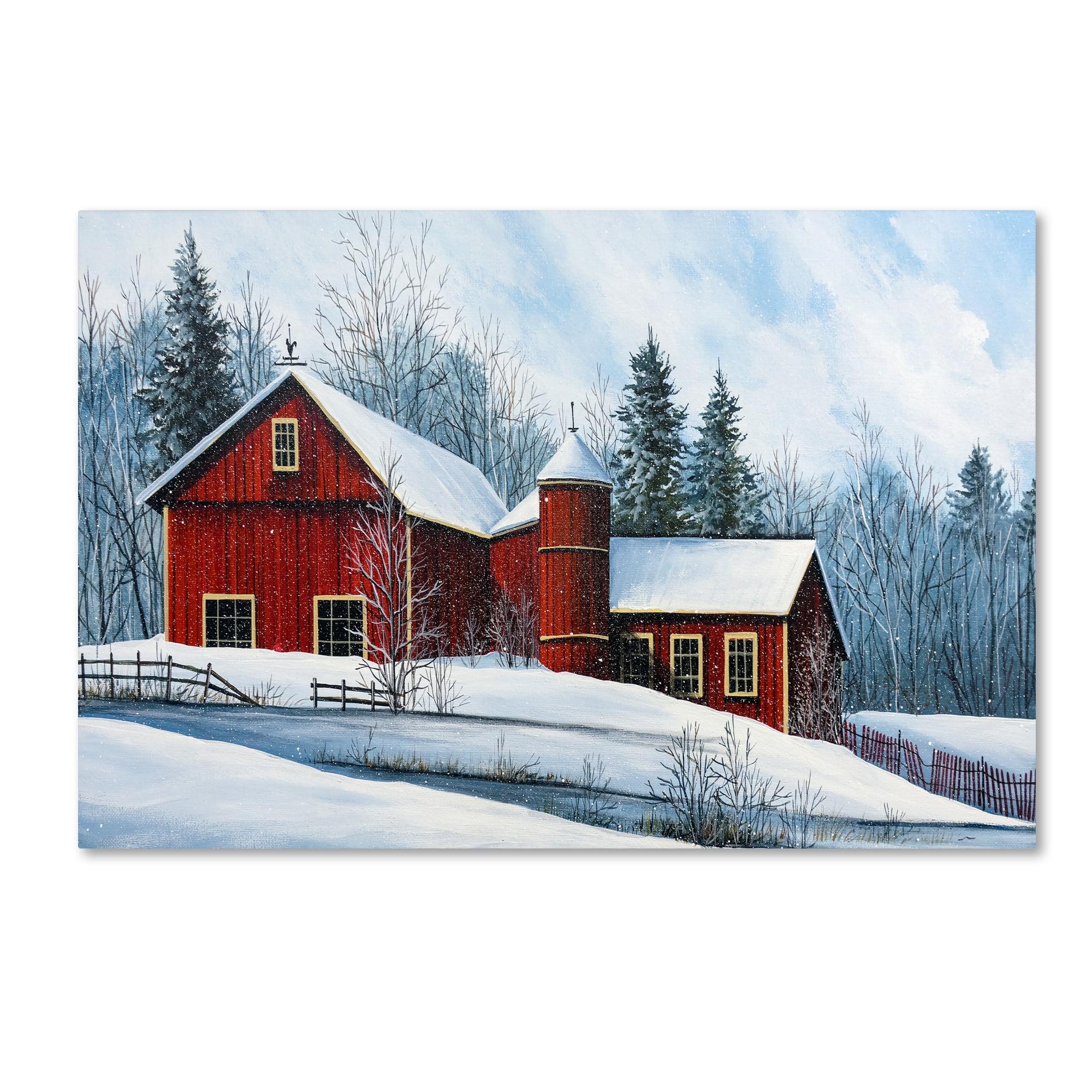 Trademark Fine Art -Debbi Wetzel 'Red Barn Winter' Canvas Art