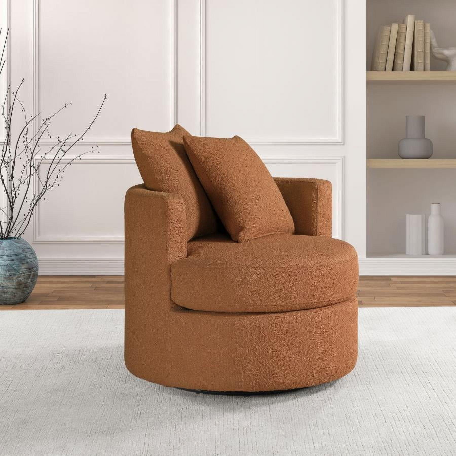 Burnt Orange Boucle Upholstered Swivel Accent Chair